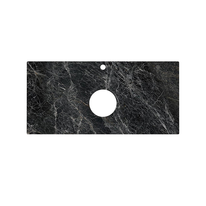 Мебель для ванной Столешница из керамогранита для накладных раковин Риальто темный серый лаппатированный 