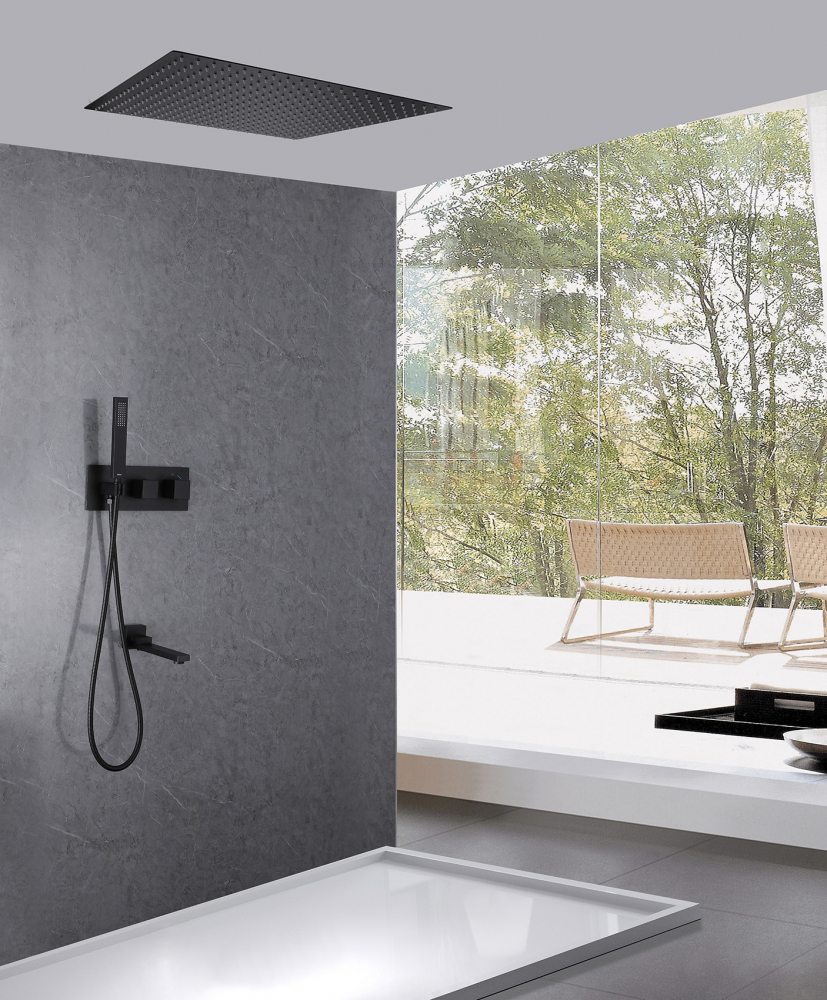 Душевая программа Душевая система скрытого монтажа с изливом, термостат, черная матовая 