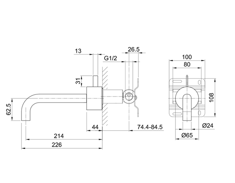 Смесители Встраиваемая часть смесителя из стены для раковины 
