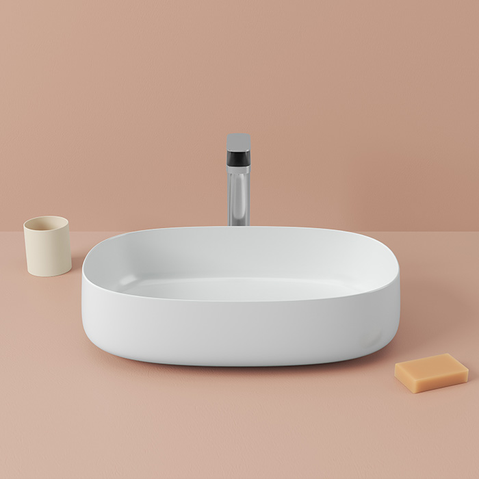 Раковина накладная , 55х35 см, без отв под смеситель, без слив-перелива, цвет белый покрытие SANIGLAZE