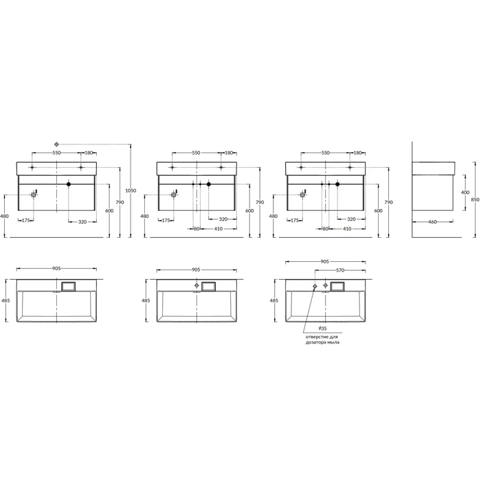 Мебель для ванной Тумба подвесная 2 ящика 90 см, белоснежный 