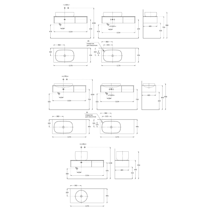 Мебель для ванной Тумба подвесная 120, 2 ящика, вечерний серый матовый 