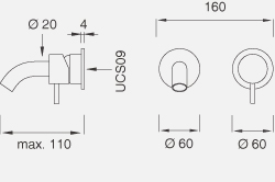 Смесители Настенный смеситель с краном. Длина макс. 110 мм MIL34 