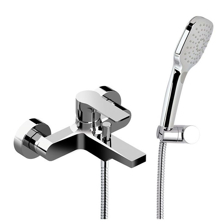 Однорычажный смеситель для ванны (излив 16,8 см), c набором для душа, цвет зачищенный никель