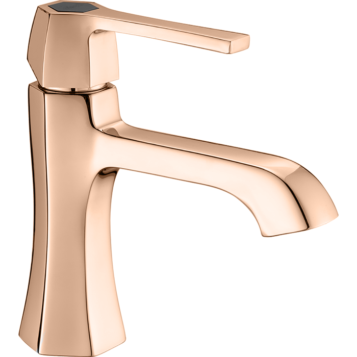 Смесители Смеситель однорычажный для раковины на 1 отверстие без донного клапана, цвет розовое золото/черный 