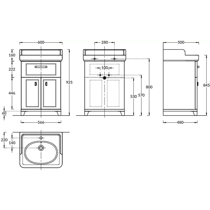 Мебель для ванной Тумба напольная с ящиком и дверцами 60, белая глянцевая 