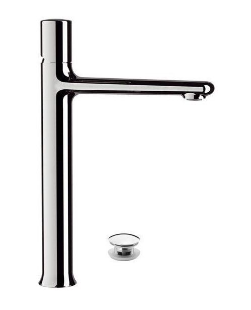 Высокий однорычажный смеситель для раковины (излив 18,5 см), с донным клапаном click-clack, цвет хром