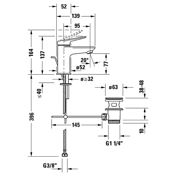 Смесители M Однорычажный смеситель для умывальника с донным клапаном, хром 