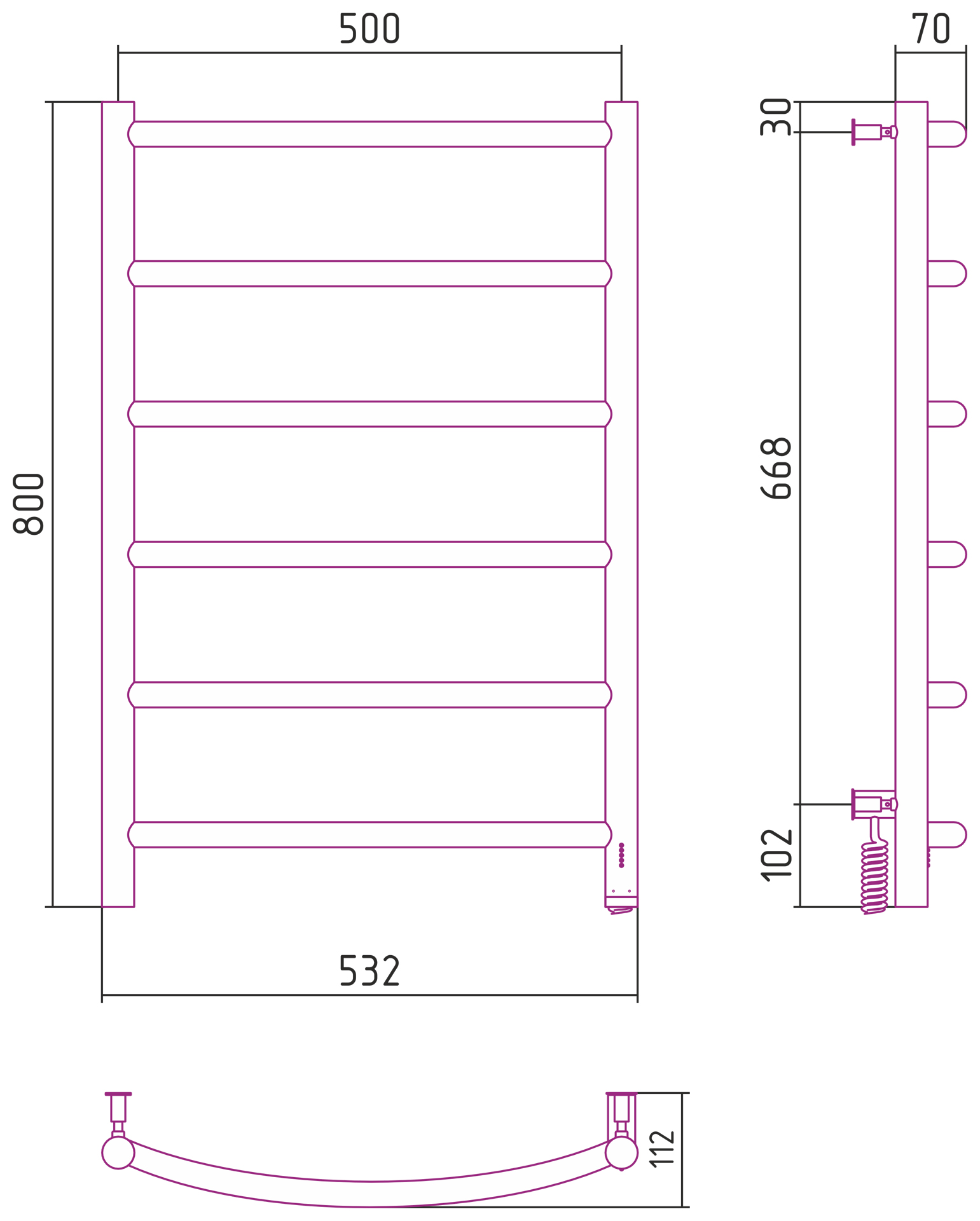 Полотенцесушители Полотенцесушитель электрический 800х500 правый 