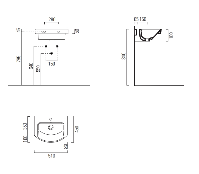 Раковины Раковина подвесная/встраиваемая 450x510 мм 
