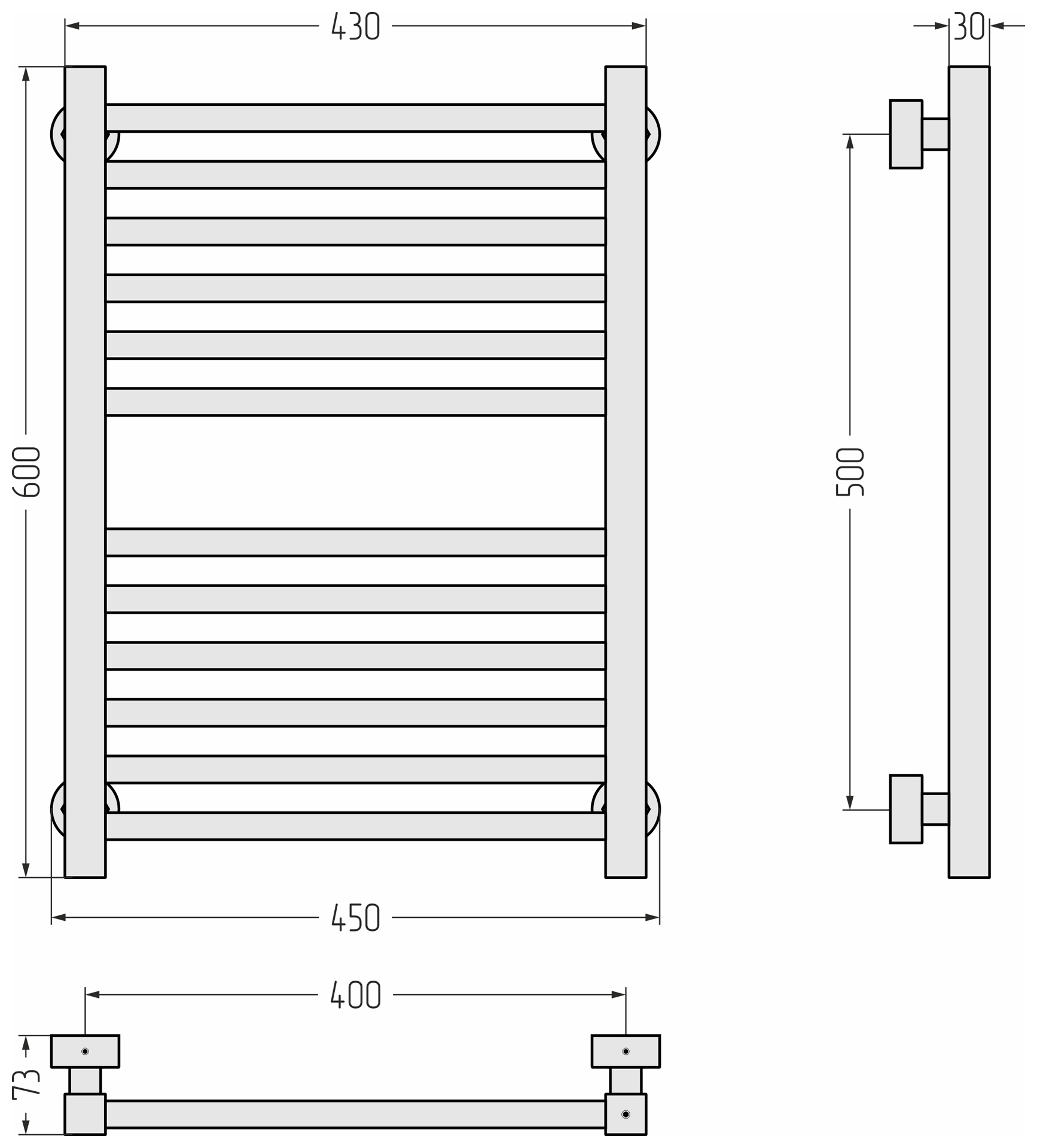 Полотенцесушители Полотенцесушитель 600х400 (Матовый чёрный) 