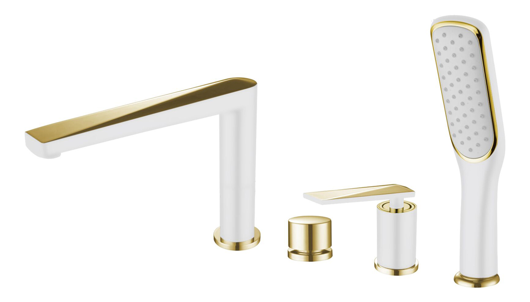 Смесители Смеситель врезной на борт ванны белый + золото 