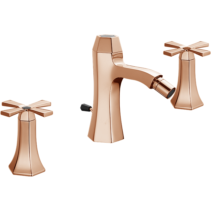 Смесители Смеситель для биде на 3 отверстия, с донным клапаном, цвет розовое золото/черный 