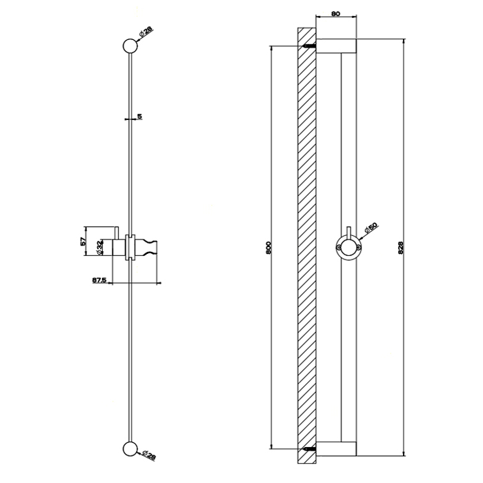 Комплектующие Штанга для душа, цвет шлифованная сталь 