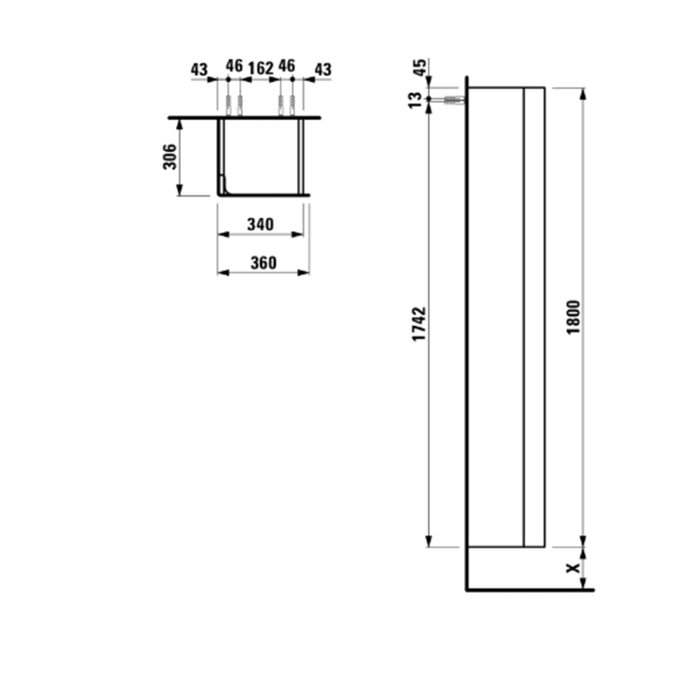 Мебель для ванной Laufen INO Шкаф подвесной, 360х305х1800мм, с 1 дверцей, петли слева SX, цвет: темный орех 
