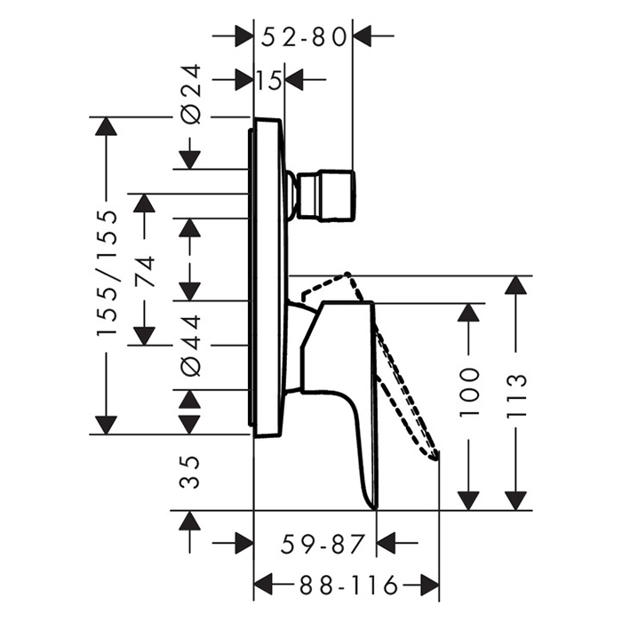 Смесители Встраиваемый смеситель для ванны с переключателем, с защит.комб. EN 1717, (внешняя часть), цвет хром 