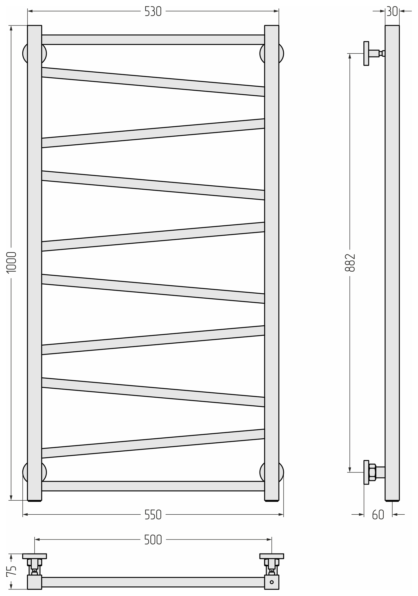 Полотенцесушители Полотенцесушитель 1000х500 (Матовый белый) 