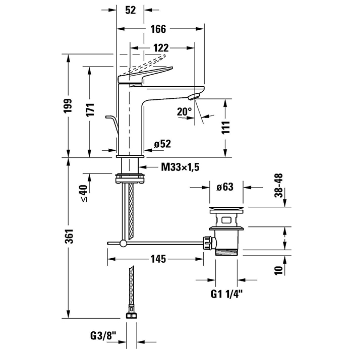 Смесители L Однорычажный смеситель для умывальника  с донным клапаном, черный матовый 