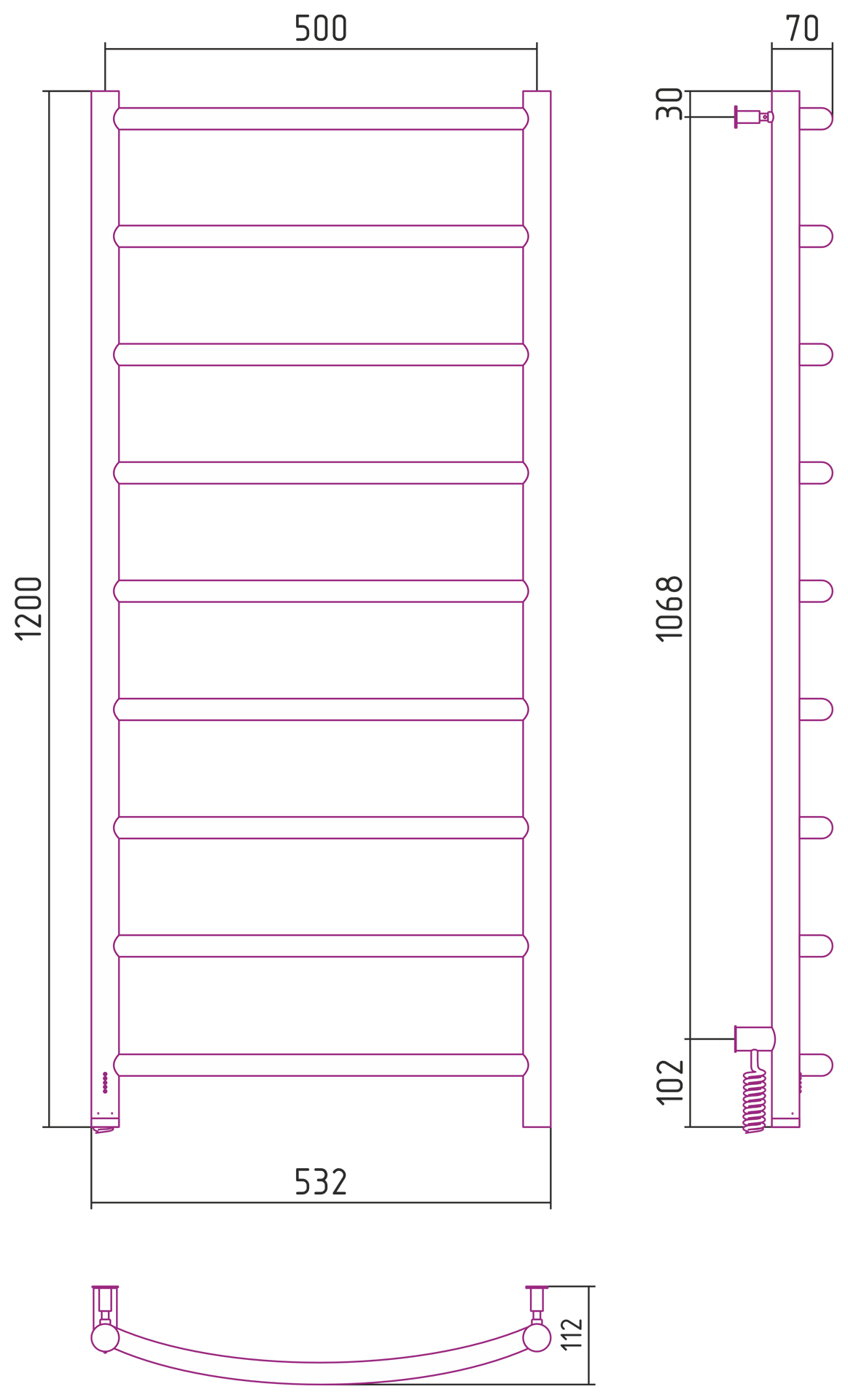 Полотенцесушители Полотенцесушитель электрический 1200х500 левый 