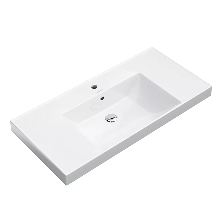 Раковины Раковина подвесная/мебельная 101x48,5x18 см, с 1 отверстием под смеситель, с переливом, белая глянцевая 