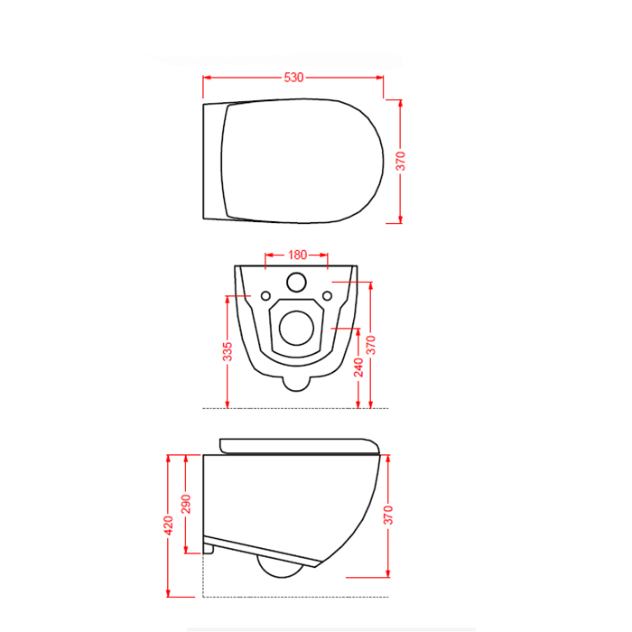 Унитазы Унитаз подвесной безободковый 36х52 см, с креплениями, цвет белый матовый 