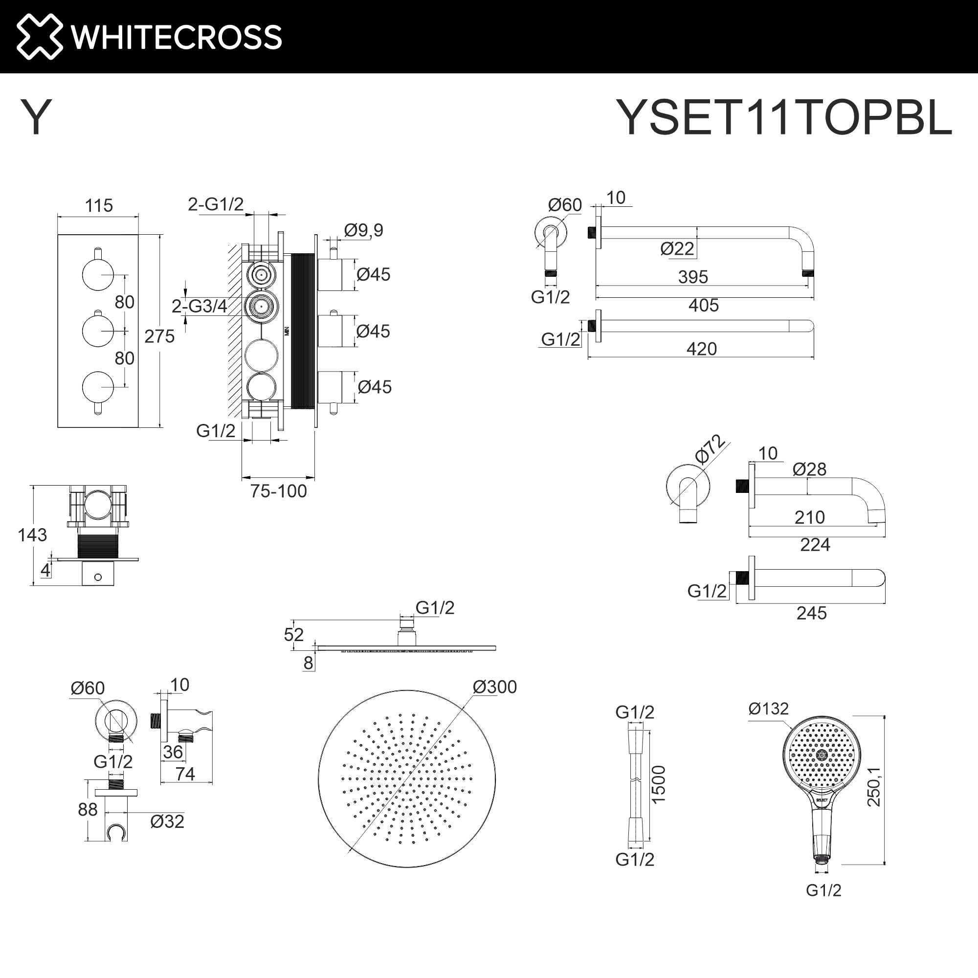 Душевая программа Термостатическая система для ванны скрытого монтажа YSET11TOPBL (черный мат) 