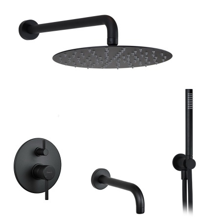 Душевая система с функцией наполнения ванны - комплект со смесителем, чёрный матовый