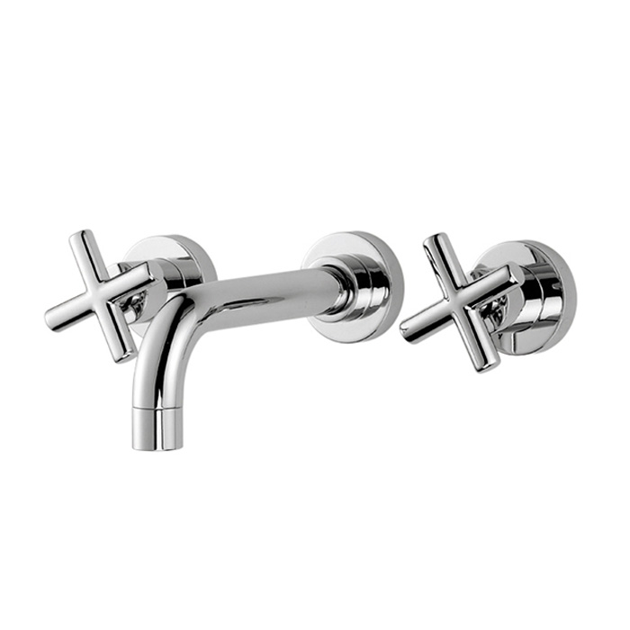 Смесители Смеситель для раковины, настенный монтаж, на 3 отверстия, излив 150 мм, внешн часть, с донным клапаном click-clack, цв хром 