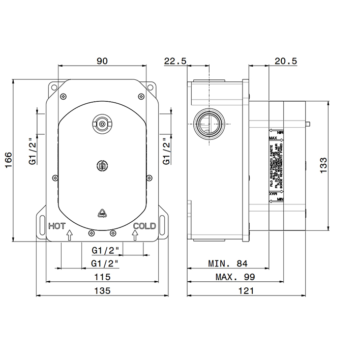 Смесители Встраиваемая часть термостатического смесителя 1/2 на 2 источника 