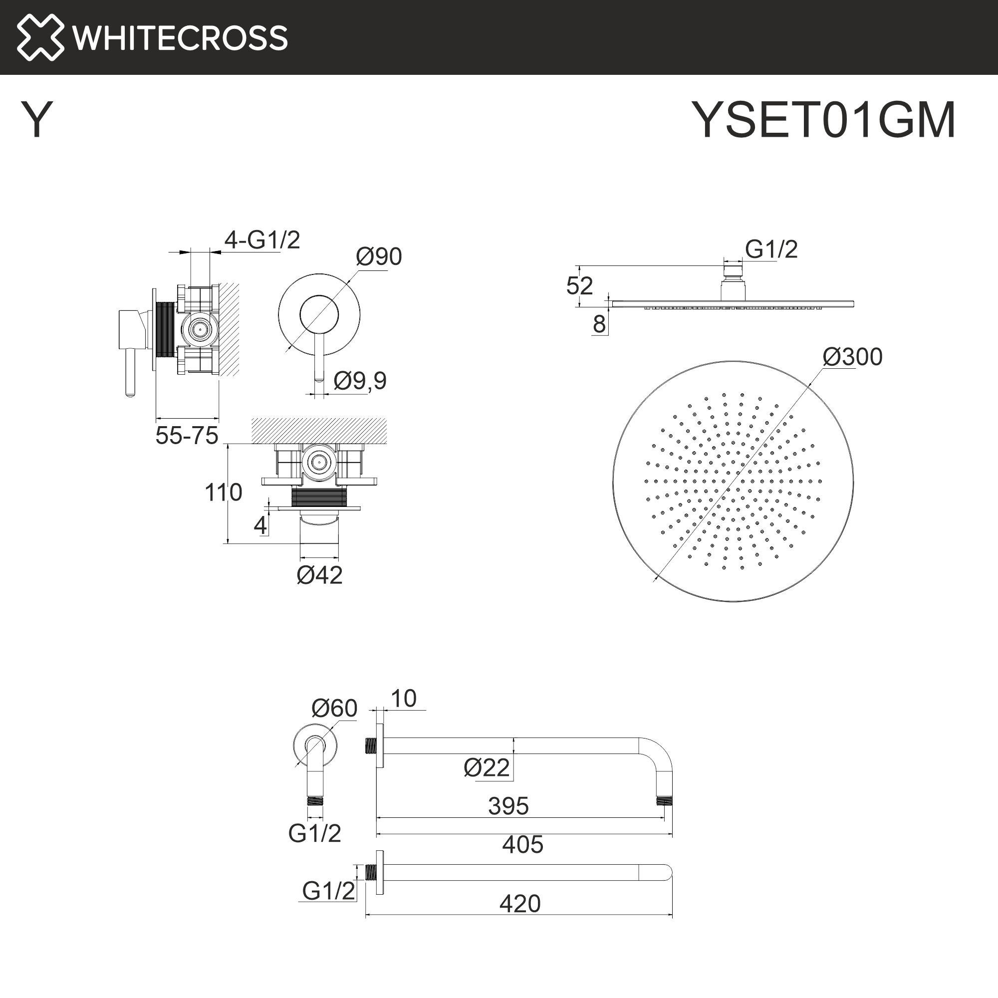 Душевая программа Система для душа скрытого монтажа YSET01GM (оружейная сталь) 