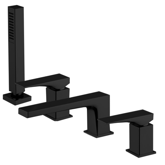 Смеситель на борт ванны, на 4 отв., с ручным душем, цвет чёрный матовый