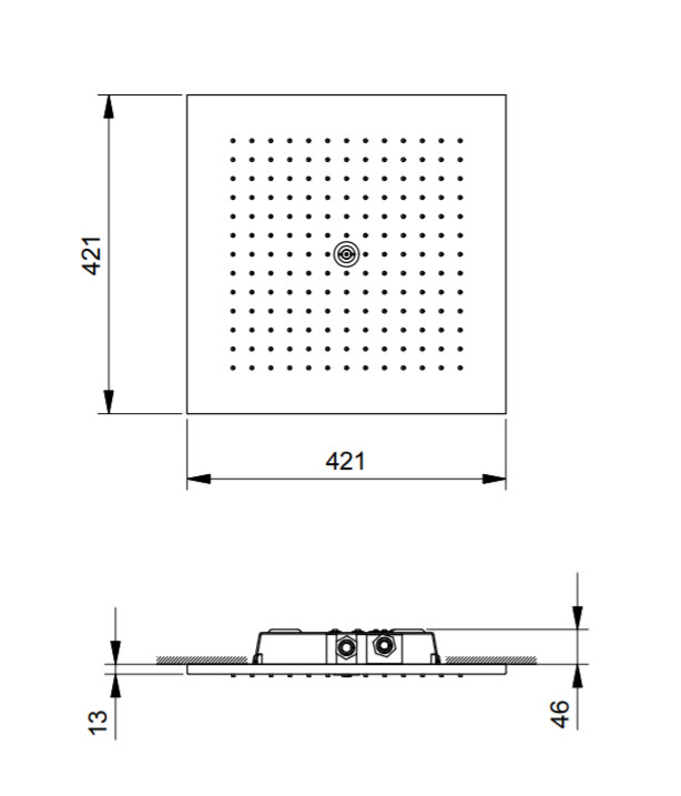 Душевая программа Потолочный душ 421х421 мм с 2 режимами работы, сталь 