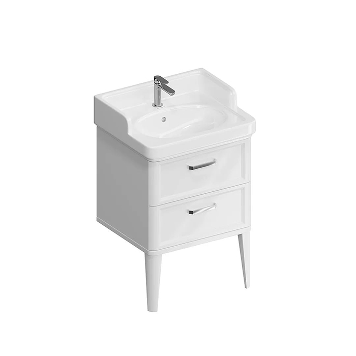 Мебель для ванной Тумба напольная с 2 ящиками 60, белая глянцевая 