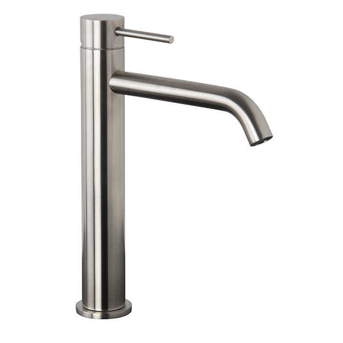 Смеситель для раковины высокий, высота 241 мм., на 1 отверстие, с донным клапаном click-clack, цвет INOX