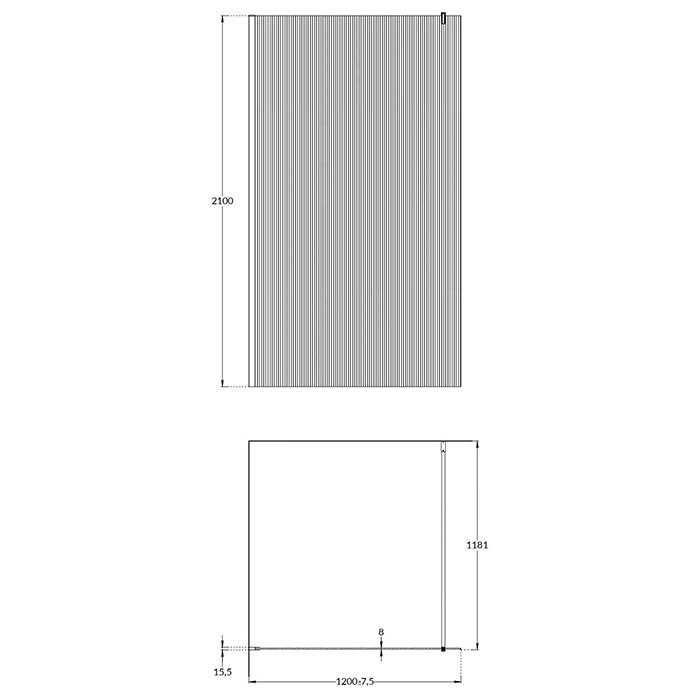 Душевые кабины и ограждения Душевая перегородка с рифленым стеклом, 120х210, хром 