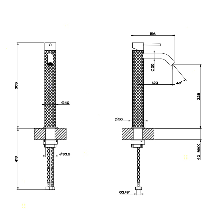 Смесители Смеситель для раковины высокий, без донного клапана, цвет шлифованная сталь 