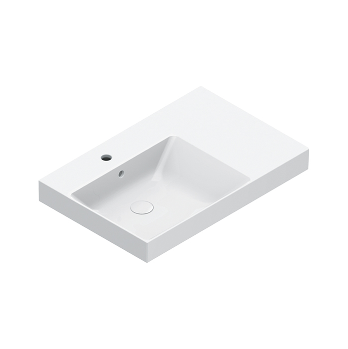 Раковины Раковина 75x50 чаша слева, с 1 отверстием под смеситель, покрытие Cataglaze+, цвет белый глянцевый 