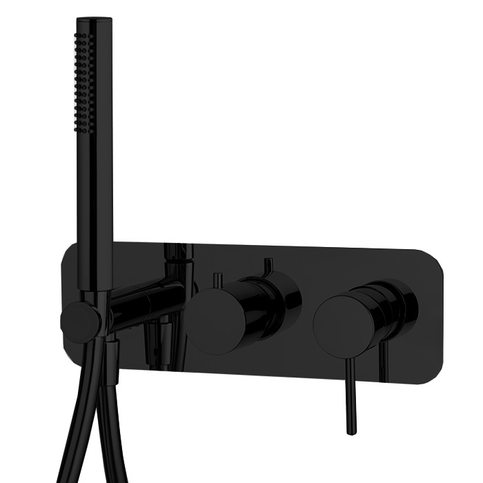 Смесители Смеситель для душа, встраиваемый, с переключателем на 2 источника, с ручным душем, цвет чёрный матовый 