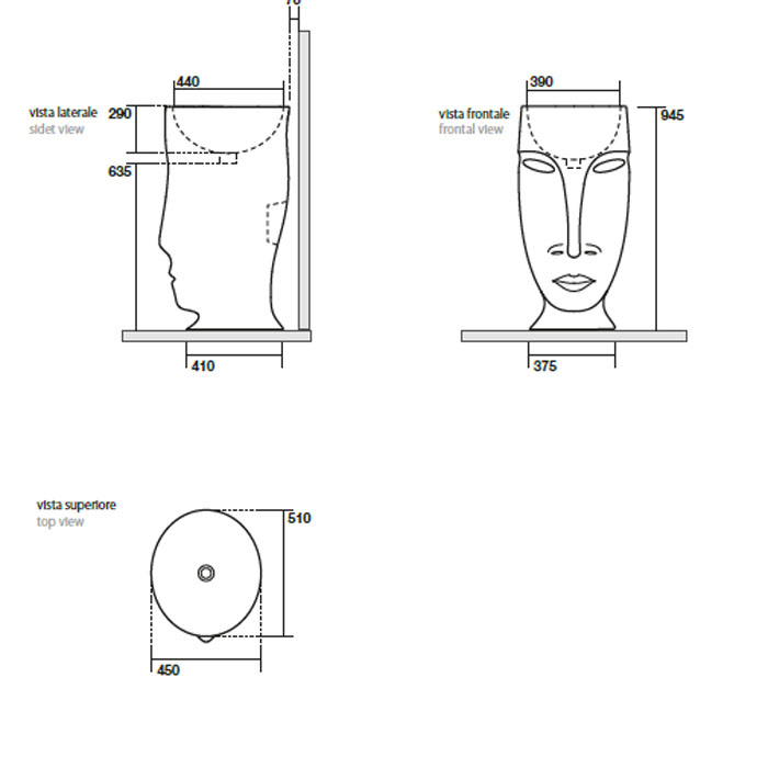 Раковины Раковина свободностоящая MOLOCO с отверстием для слива в стену, цвет черный глянцевый 