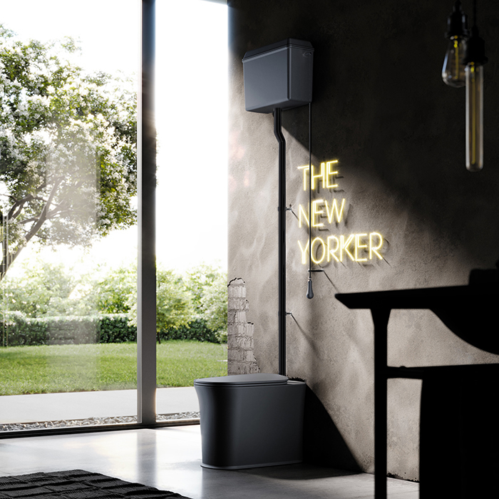 Механизм слива для высокого бачка 5680 с цепочкой хром, (слева или справа), без трубы , ручка черный матовый