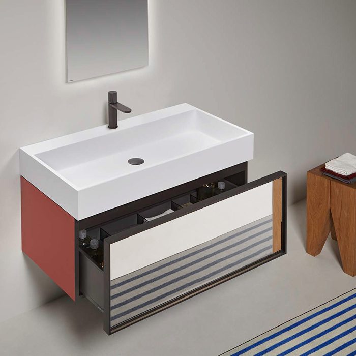 Комплект подвесной мебели 90х50хh50см, с раковиной, с 1 ящиком с зеркальным фасадом, цвет: Terracotta goffrato/vetro argentato bronzo