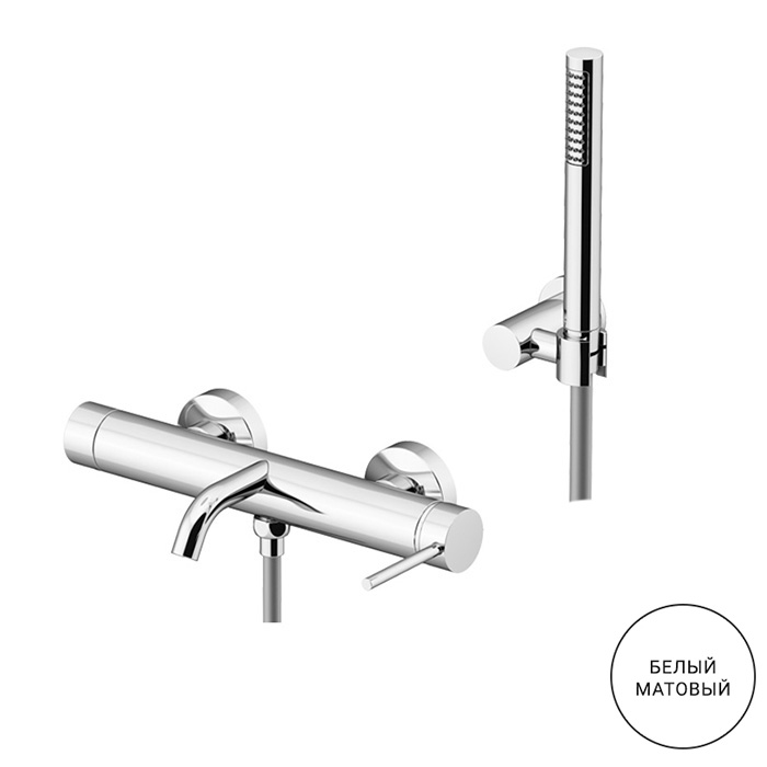 Смесители Смеситель для ванны настенный излив 146 мм,с ручной лейкой на держателе, цвет BIANCO OPACO 