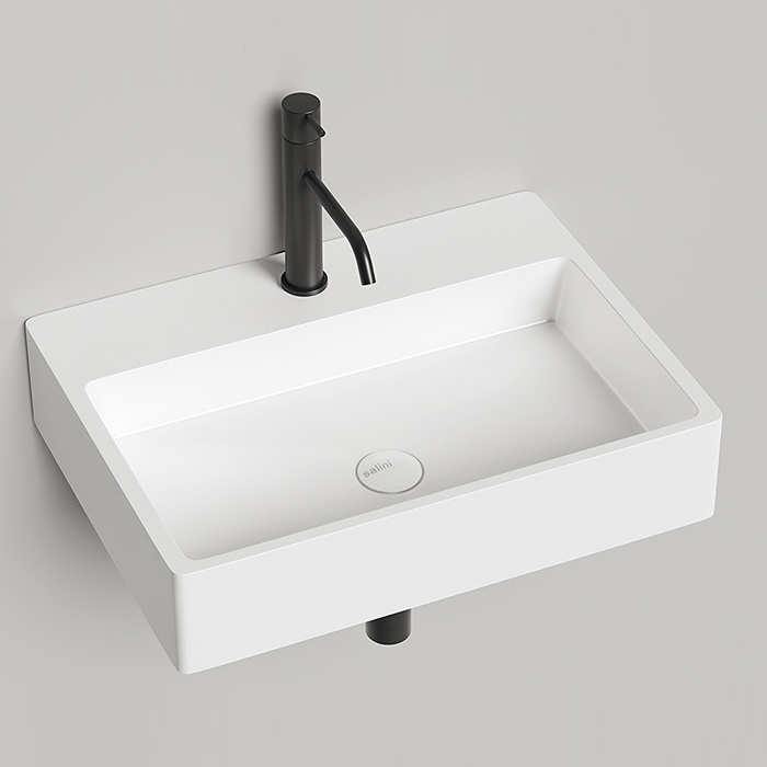 Раковины Раковина накладная 595х445х125 мм, 1 отверстие под смеситель, без перелива, без донного клапана, материал S-Sense, глянцевый белый 