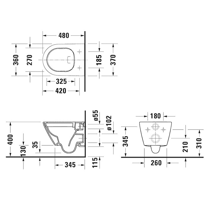 Унитазы Комплект унитаз подвесной 2588090000, укороченный в 370x480x400 mm, комплекте с сиденьем 0021690000, цвет белый 