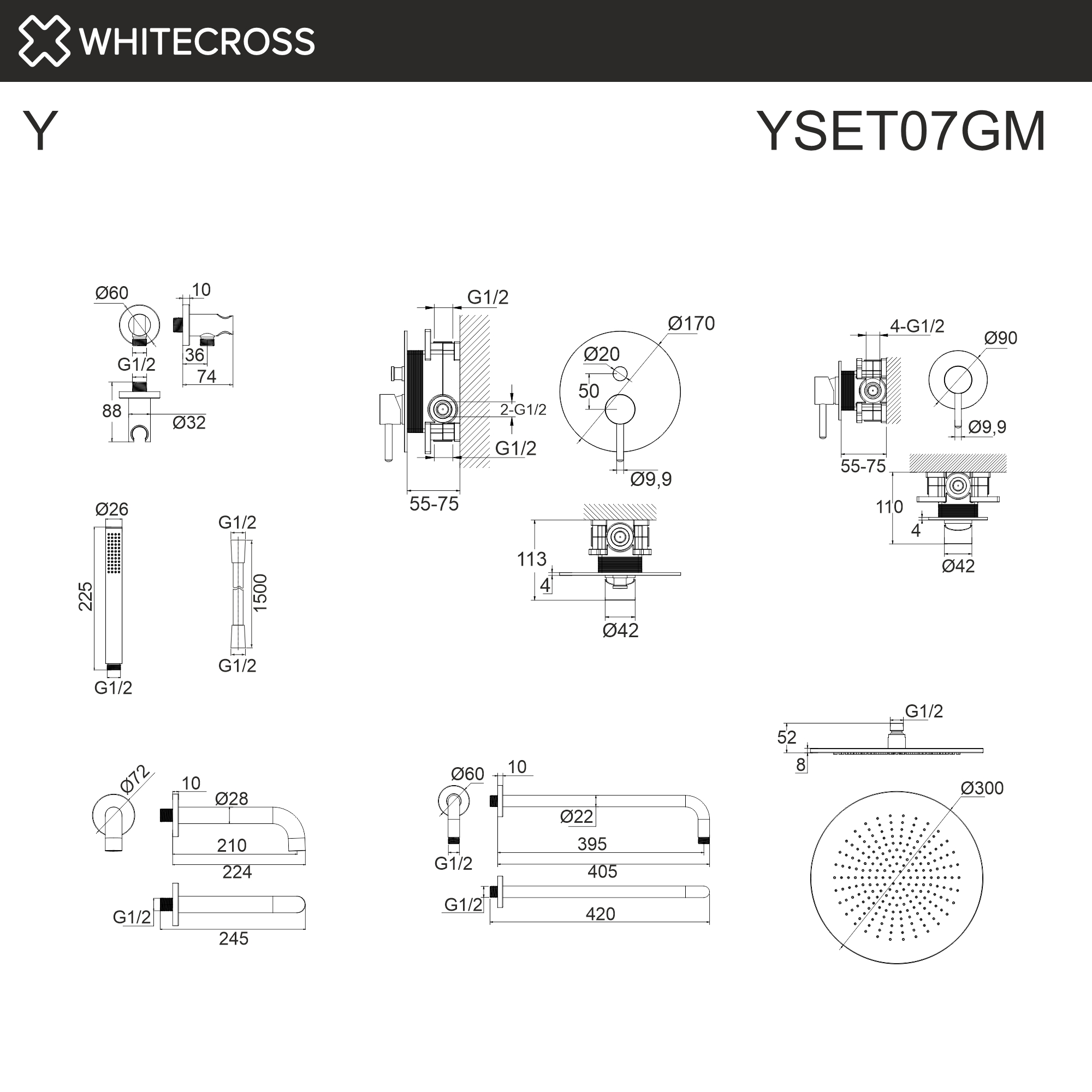 Душевая программа Система для ванны скрытого монтажа YSET07GM (оружейная сталь) 