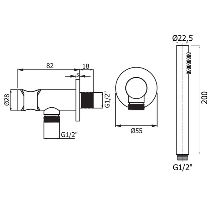 Душевая программа Комплект ручного душа, водорозетка с запорным клапан. и держателем, душ латунь 1 режим, шланг PVC 1500 мм, брашированное медь 