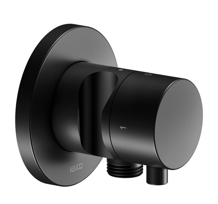 Запорный вентиль с переключателем на 2 положения и подключением душевого шланга с держателем душа - внешняя часть (чёрный матовый)