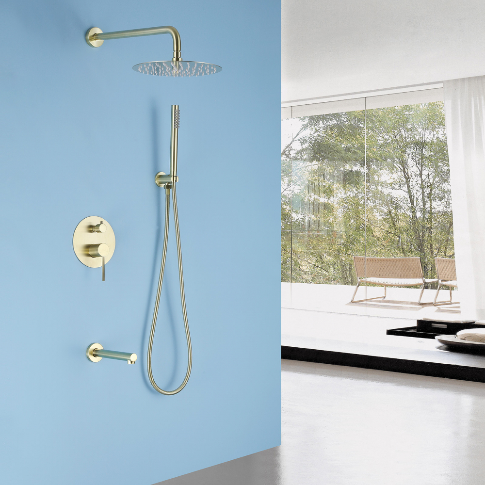 Душевая программа Душевая система скрытого монтажа с изливом, золото матовое 