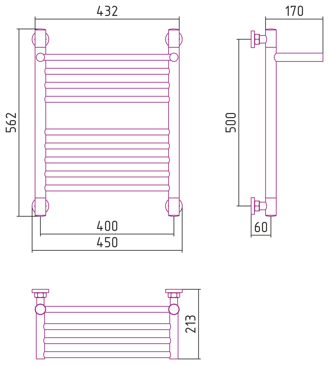 Полотенцесушители Дизайн-радиатор 1 полка 500х400 