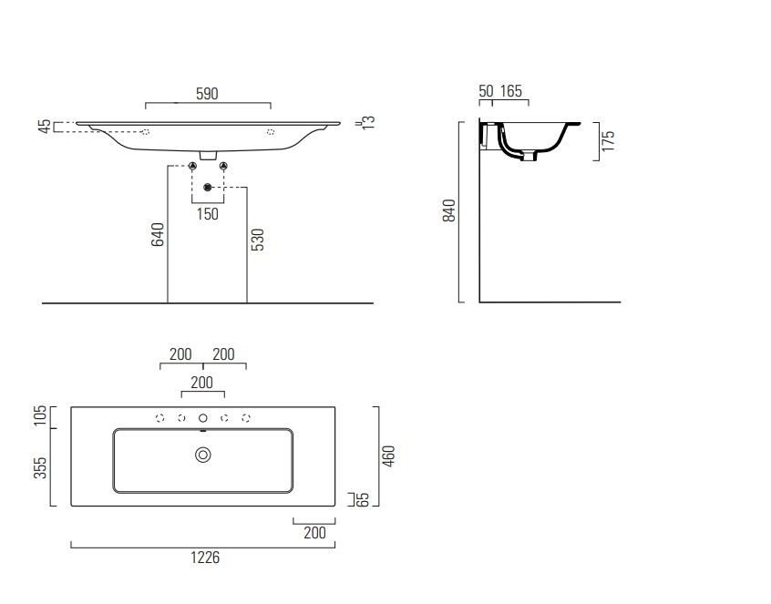Раковины Раковина накладная/подвесная 460x1220 мм 